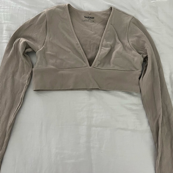 Garage v neck long sleeve top in nude pink - Picture 1 of 1